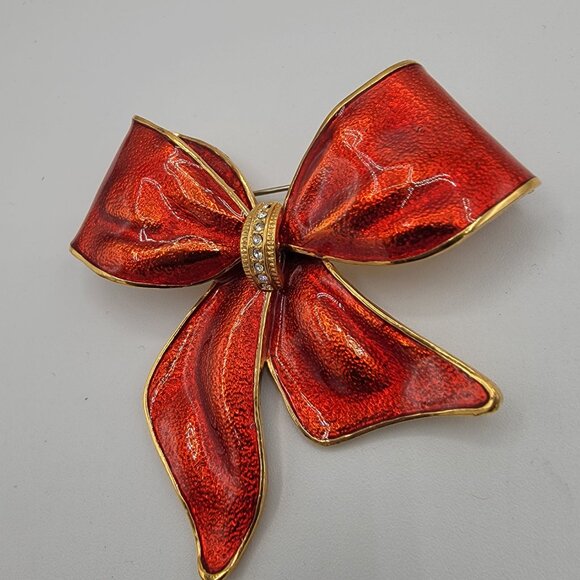 Large Vintage Christmas 2002 Butler Red Bow Brooch - Picture 5 of 6